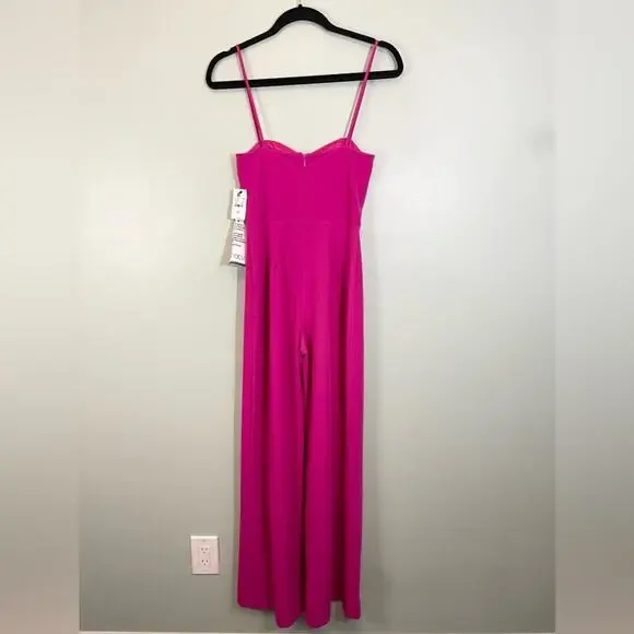 Bebe Sweetheart Neck Sleeveless Scuba Crepe Slit Jumpsuit Fuchsia Pink XS NWT - Picture 5 of 13